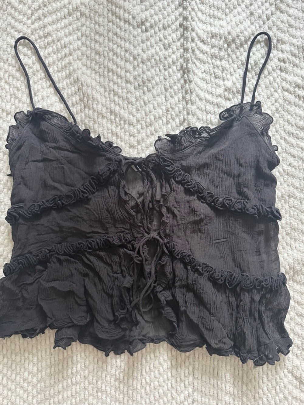 Zara Sheer Ruffled Camisole Tank Top - Charcoal Gray
